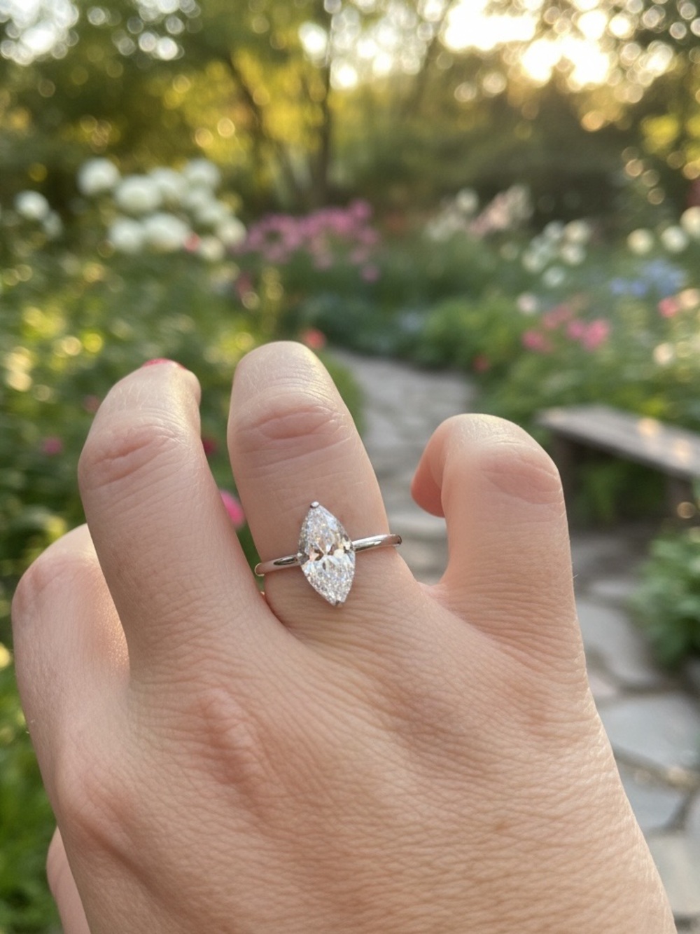 Marquise-Cut Clear Stone Ring in Silver Tone size 8